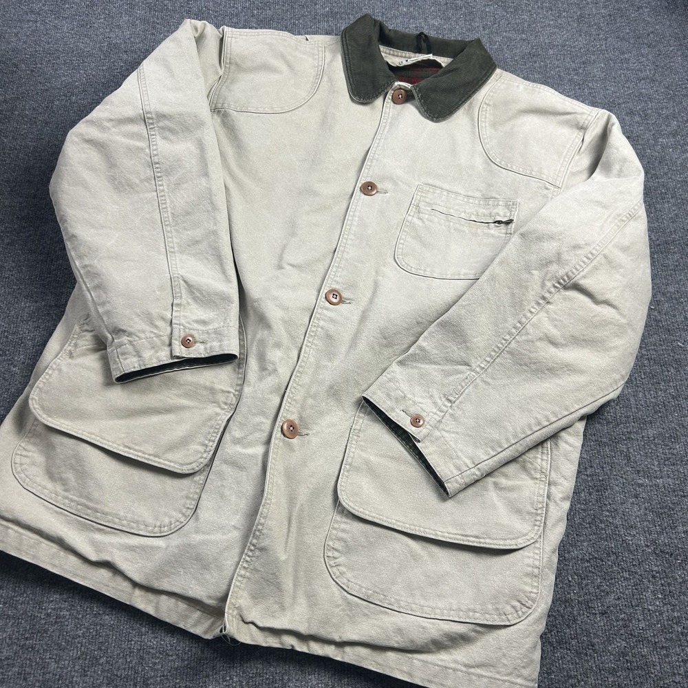 Vintage L.L.Bean Coat Mens XLT Beige Canvas Wool Lined Barn Made USA 90s